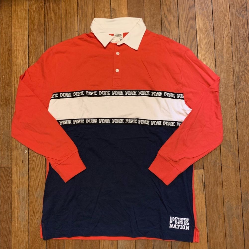 Pink Polo Shirt ( long sleeve) Size L(Women); XS-S( Men)